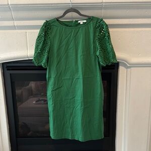 Chico's Green Sheath Dress with Puff Sleeves